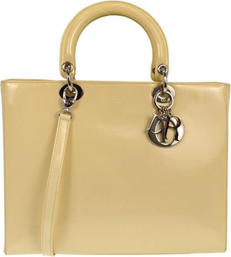 Dior Vintage Lady Dior Bag Patent Beige Patent_Leather Handbag (Pre-Owned)