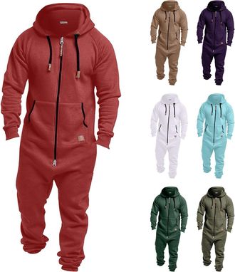 Generic Hoodie Onesie Men, Onesie Men Hood And Pockets Comfortable Long Sleeve Full Zipper Jogging Jumpsuit With Pockets Regular Fit Cozy Fashion Lounge Wear 