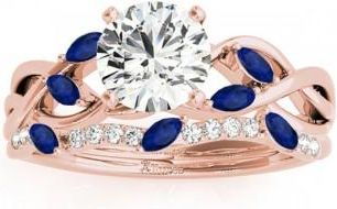 Allurez Marquise Blue Sapphire & Diamond Bridal Set Setting 14k Rose Gold (0.43ct)