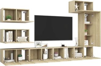 Berkfield Home Modern 8 Piece TV Cabinet Set Sonoma Oak Engineered Wood in Light Tan
