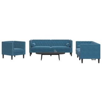 vidaXL Vidaxl - Set De Sof&aacute;s Chesterfield Con Cojines 3 Piezas Terciopelo Azul