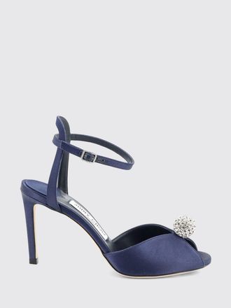 Jimmy Choo London Sacora Satin Sandals with Crystals and High Stiletto Heel