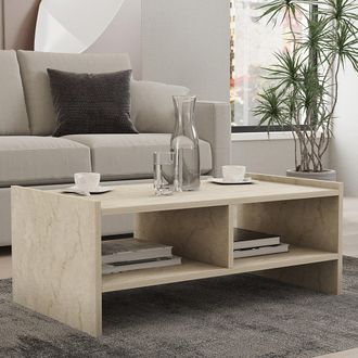 Dmora Mesa De Centro Oria, 2 Compartimientos, Rectangular, Tono M&aacute;rmol, 90x50x35h Cm Beige M&aacute;rmol