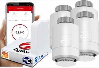 OEM 4 Cabezales De Termostato Rtx + Puerta De Enlace Wifi Tuya Set Zigbee
