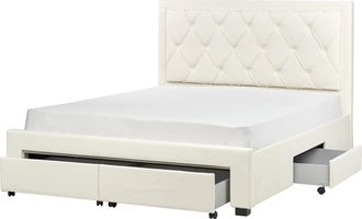 Beliani Cama Con Almacenaje De Terciopelo 160 X 200 Cm Cajones Cabecero Alto Capiton&eacute; Glamuroso Beige Claro Lievin