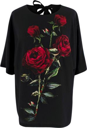 Dolce & Gabbana Black Silk Red Rose Top Size S