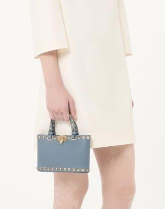 Valentino Garavani Mini Borsa Shopping Rockstud In Vitello Granato Donna STONE UNI