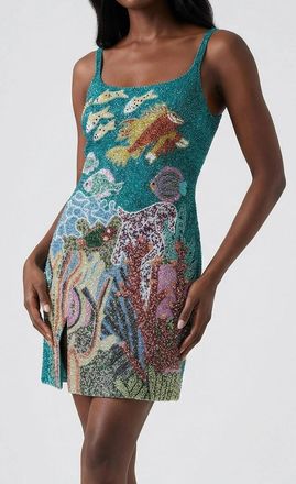 Oceanus Womens Coastal Blue Coral Mini Dress - Size: 10/8