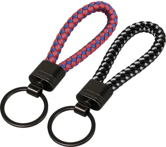 Generic 2 Pieces Leather Key Rings for Women and Men, Red and Blue, Braided Car Keychain Holder, Personalised Car Keys Ring Clips