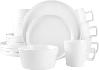 Zulay Kitchen Terra Plates and Bowls Sets, 16 Piece Modern Stoneware Dish - Set for 4