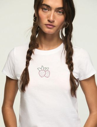 Lucky Brand Womens Sweet Strawberries Baby Tee