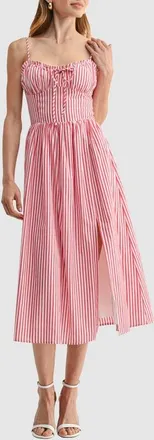 All in Favor Sweetheart Neck Cotton Fit & Flare Midi Dress in Red Stripe at Nordstrom, Size X-Large