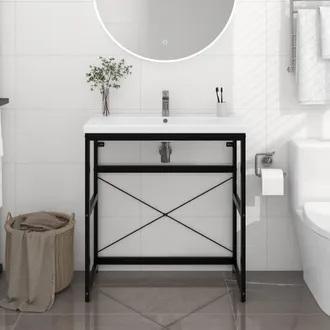 vidaXL Struttura Per Lavabo Da Bagno Nera 79x38x83 Cm In Ferro - Vidaxl