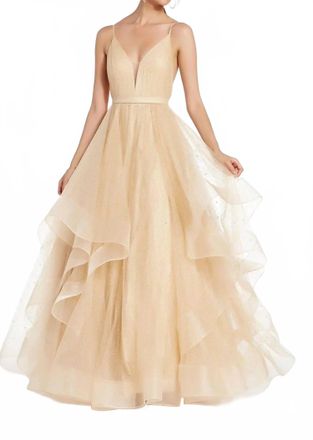 Alyce Paris Glitter V Neck Tulle Prom Dress In Gold Dipped