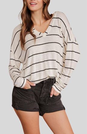 Blu Pepper Stripe V-Neck Knit Top in Ivory at Nordstrom Rack, Size Large