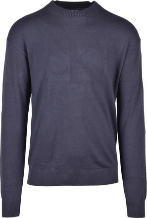 Calvin Klein Jeans Maglioncino in cotone - Heren - Ronde hals truien - Blauw - XL - Katoen - Truien & Vesten