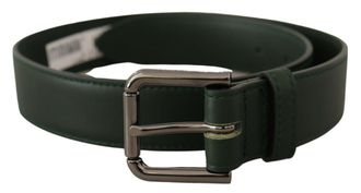 Dolce & Gabbana Womens Army Green Leather Logo Metal Waist Buckle Belt - One Size