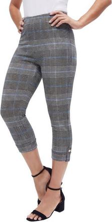 Jessica London Stretch Cotton Cuff-Button Capri Legging in Black Blue Plaid at Nordstrom, Size Medium