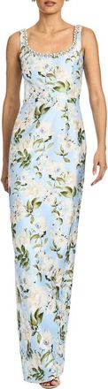 Sachin & Babi Lana Floral Satin Mikado Gown in Sky Camellia at Nordstrom, Size 14