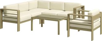 OUTSUNNY 5 PCs Garden Sofa Set w/ Cushions, Aluminium Furniture Sets Gold Tone