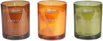 Beliani Conjunto De 3 Velas Perfumadas 100% Cera De Soja Mecha De Algod&oacute;n Vidrio Fragancia Fresca Manzana Golden/chocolate/&aacute;mbar Sheer Joy