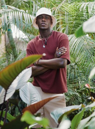 Le 31 Mens Herringbone textured knit T-shirt