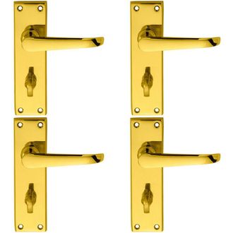 Loops 4x PAIR Straight Victorian Lever on Bathroom Backplate 150 x 42mm Brass in Metallics