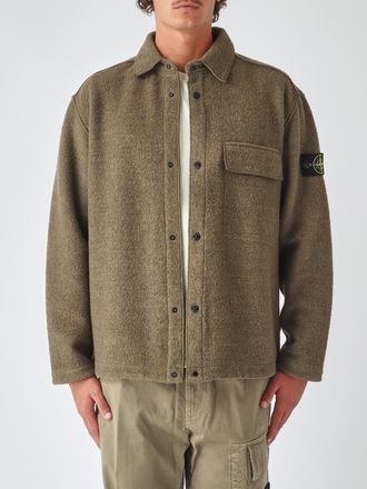 Stone Island Giacca camicia in misto lana con tasche a toppa e spalle cadute