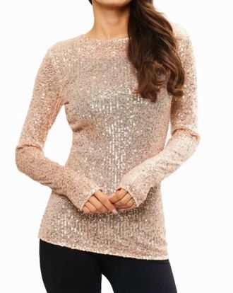 ADORE Sequin Sheer Long Sleeve Shirt In Rose
