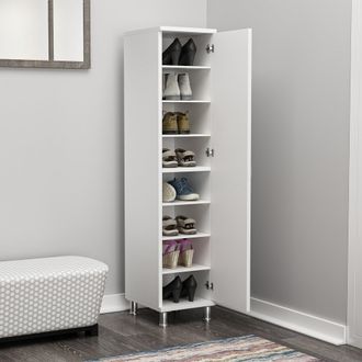 Dmora Armario Multiuso 1 Puerta Noepoli, 8 Estantes, Una Puerta, 8 Compartimentos, 29x130h Cm Blanco