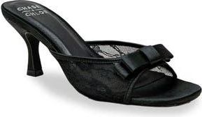 Chase + Chloe by Intouch Footwear Jabari Satin Bow Lace Sandal in Black Satin at Nordstrom Rack, Size 6.5