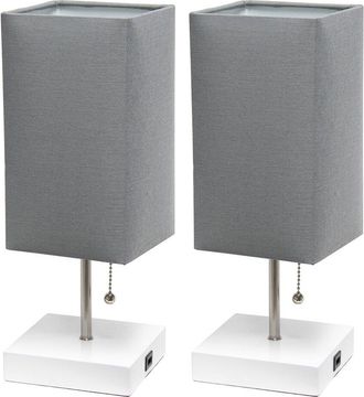 Lalia Home Set Of 2 Petite White Stick Lamp With Usb Charging Port