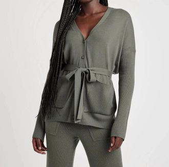 Splendid Georgie Tunic Cardigan In Soft Vintage Olive Branch