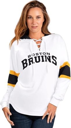 G-III 4Her by Carl Banks Womens G-III 4Her by Carl Banks White Boston Bruins Goal Zone Long Sleeve Lace-Up Hoodie T-Shirt at Nordstrom, Size Xx-Large