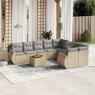 vidaXL Set De Sof&aacute;s De Jard&iacute;n 9 Pzas Con Cojines Rat&aacute;n Sint&eacute;tico Beige Vidaxl