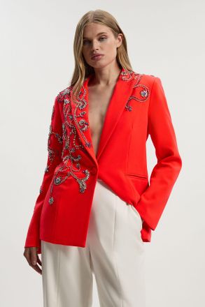 Karen Millen Womens Crystal Embellished Tailored Single Breasted Blazer - Red - Size 10 UK
