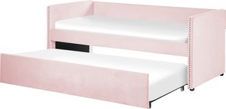Beliani Cama Con Somier De Terciopelo Rosa 90 X 200 Cm Nido Listones Tachuelas Troyes