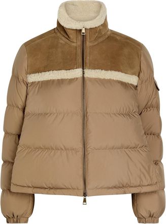 Moncler Aurore Suede Panel Shearling Nylon Jacket - Brown - 4 (UK 16 / XL)