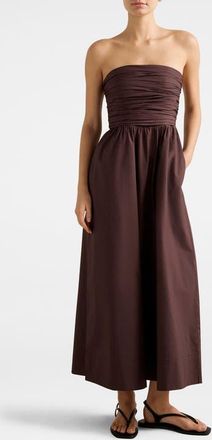 Ever New Siara Strapless Ruched Midi Dress in Chocolate at Nordstrom, Size 6
