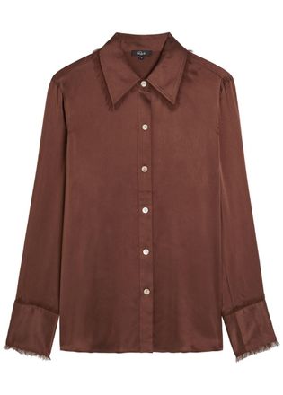 Rails Abbey Fringe-trimmed Silk Shirt - Chocolate - S (UK8-10 / S)