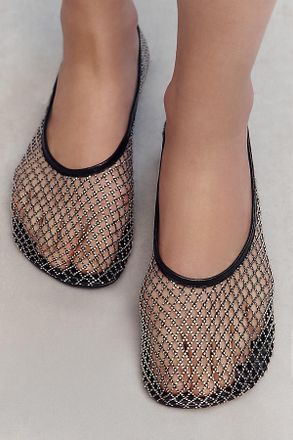 Lola Cruz Sequined Mesh Ballet Flats