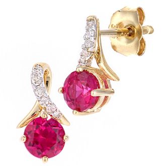 Diamant L'&eacute;ternel Womens 9ct Yellow Gold 0.78ct Created Ruby and 0.05ct Diamond Earrings - One Size