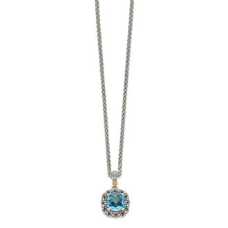 Diamond2Deal Sterling Silver with 14K Accent Blue Topaz Pendant Necklace