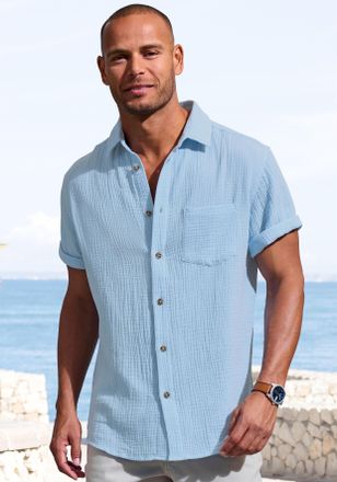 Beach Time Kurzarmhemd BEACHTIME Regular fit, Herren, Gr. XXXL (47/48), N-Gr, blau (hellblau), Web, Obermaterial: 100% Baumwolle, unifarben, regular fit, Rundhal