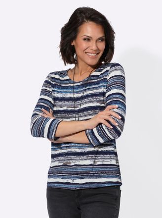 Casual Looks 3/4-Arm-Shirt CASUAL LOOKS Rundhals-Shirt, Damen, Gr. 36, beige (eisblau, beige, bedruckt), 95% Viskose, 5% Elasthan, gemustert, mehrfarbig, Shirts 3/