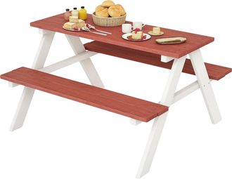 OEM Juego De Mesa Y 2 Bancos Infantiles De Madera Mesa De Picnic Para Ni&ntilde;os De 3-8 A&ntilde;os Para Jard&iacute;n Patio 89x79x50 Cm Marr&oacute;n