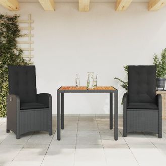 vidaXL Vidaxl - Set Comedor De Jard&iacute;n 3 Pzas Con Cojines Rat&aacute;n Sint&eacute;tico Negro