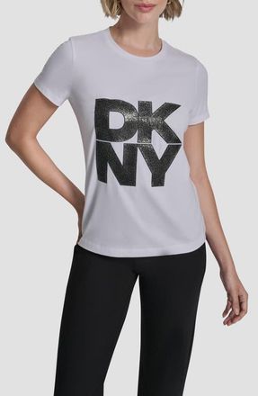 DKNY Pumiced Stack Logo Cotton Blend Graphic T-Shirt in White at Nordstrom, Size Xx-Small