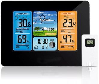 OEM Estaci&oacute;n Meteorol&oacute;gica Inal&aacute;mbrica Para Interiores Y Exteriores Con Sensor Led - Color Negro