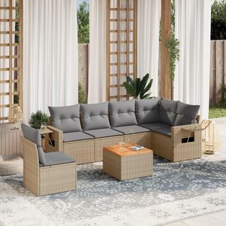 vidaXL Set Sof&aacute;s De Jard&iacute;n 7 Piezas Y Cojines Rat&aacute;n Sint&eacute;tico Beige Vidaxl